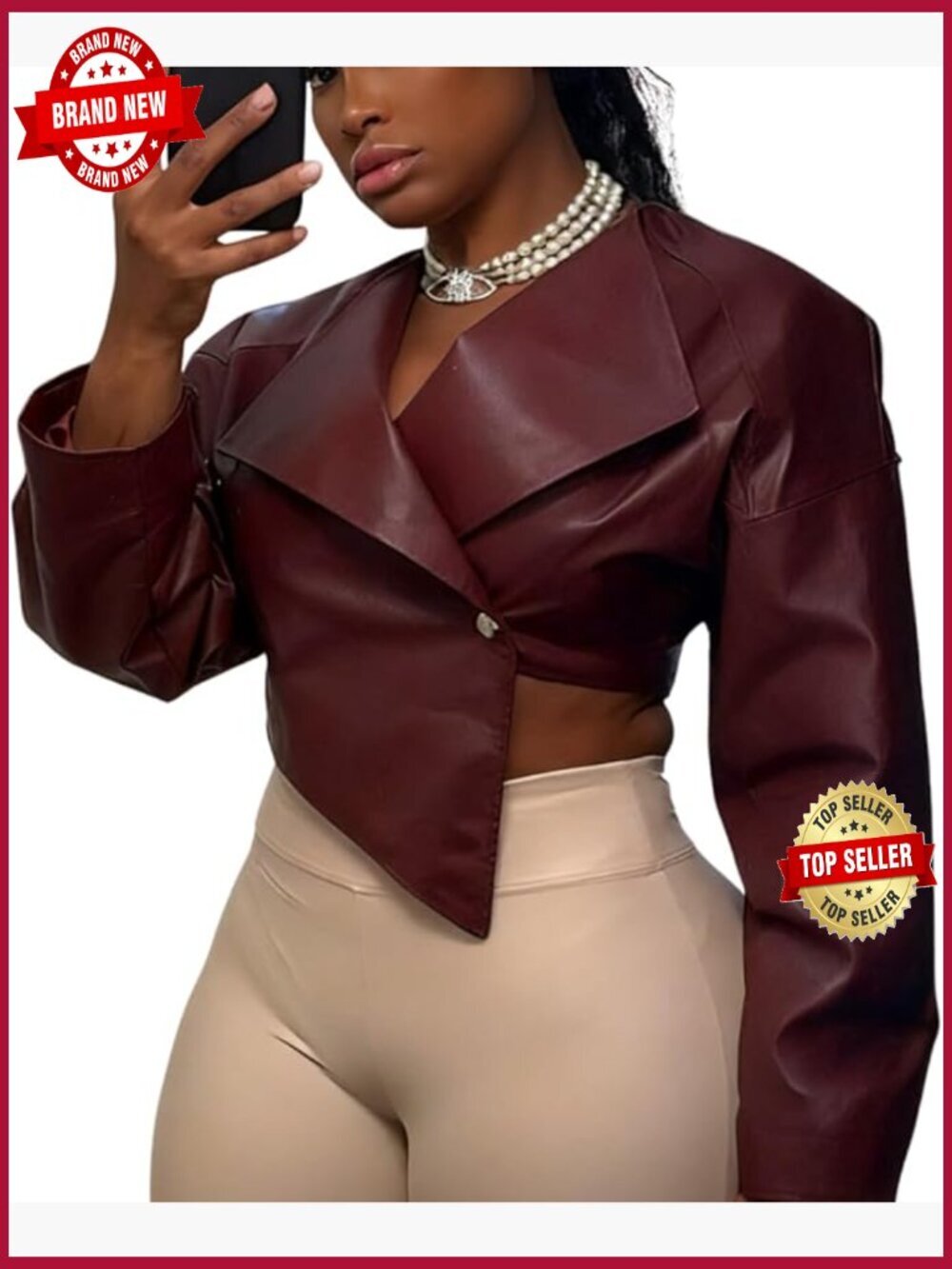 Cropped Faux Leather Jacket Women Trendy Streetwear Short Coat